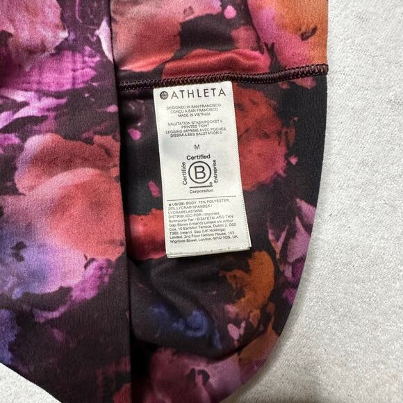 Athleta Salutation Stash Floral Leggings Medium High Rise Pockets - Picture 3 of 10